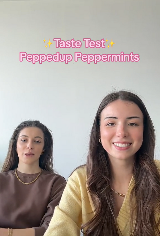 Yinthe Gaens test PeppedUp Peppermints tijdens de les Frans op de PXL